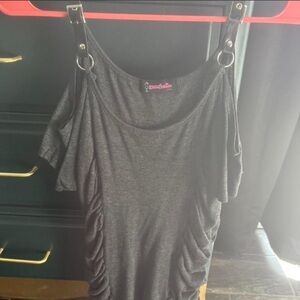 Y2K Grey Ruched Cold-Shoulder Top